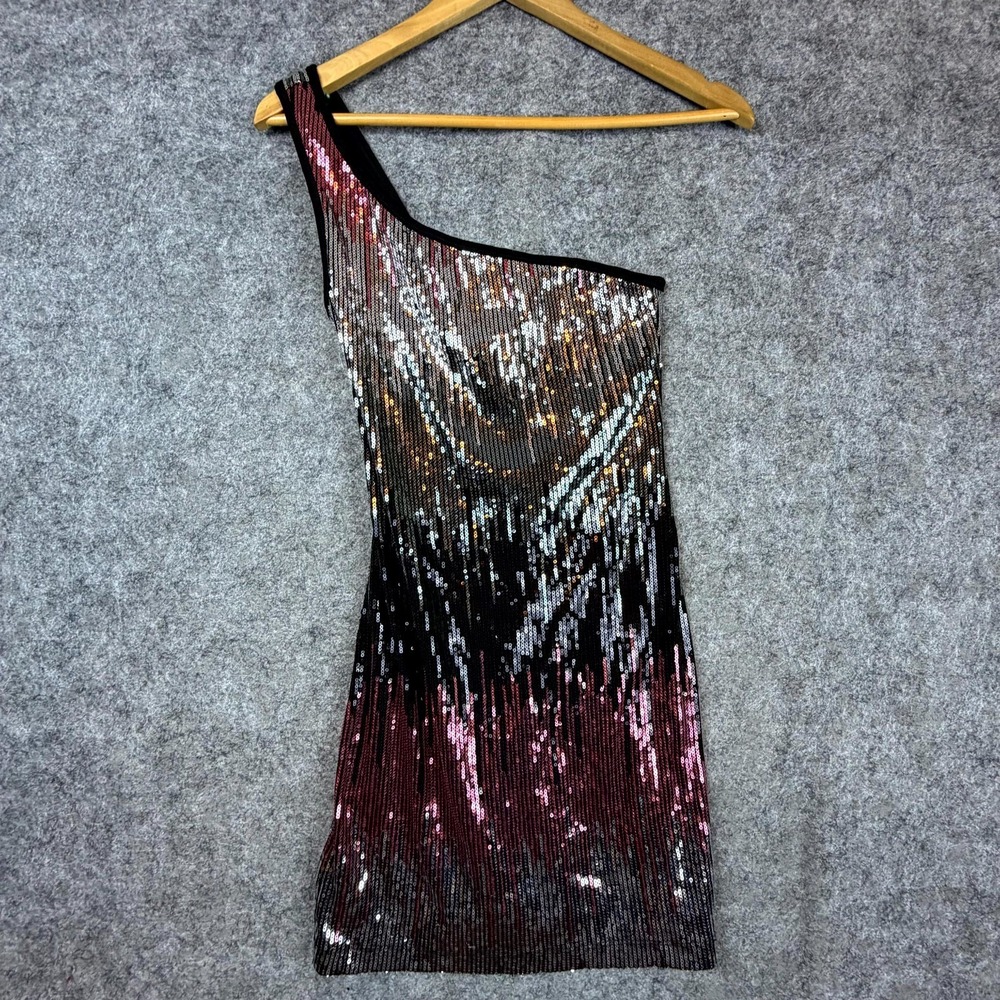 B Darlin Bling Mini Dress Womens Small Ombre Sequin One Shoulder Cocktail